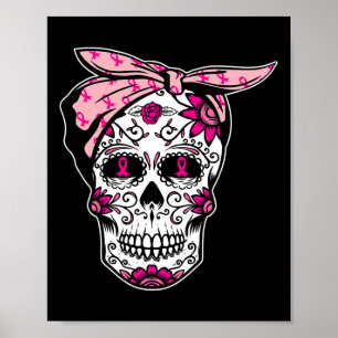 Poster Sugar Skull rose Ruban Cool Cancer du sein Cancer 