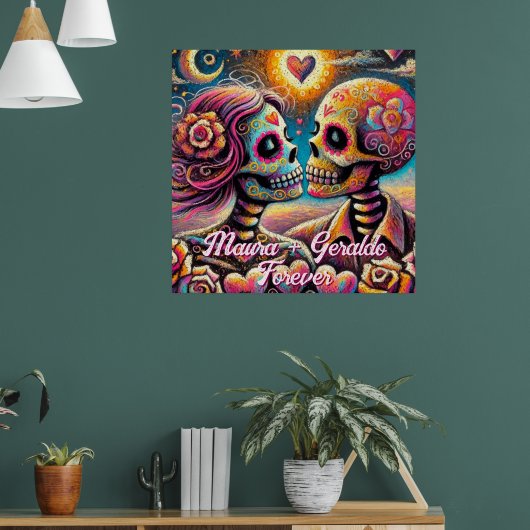 Poster Sugar Skulls in Love Chalk Pastel Personalized (Salon 1)