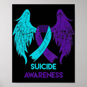 Poster Suicide Awareness  Wings And Ribbon Teal And Purpl