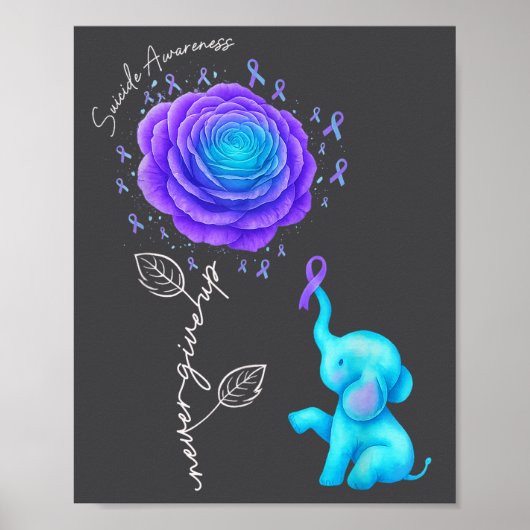 Poster Suicide Prevention Teal Purple Flower Elephant Rib (Devant)