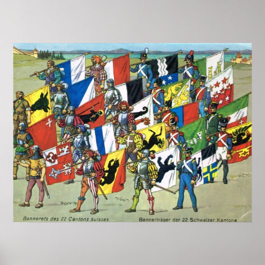Poster Suisse, Bannières des 22 cantons suisses (Devant)