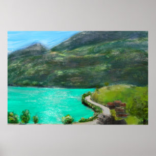 Poster Suisse paysage peinture pastel à l'huile