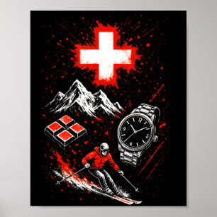 Poster Suisse ski montagnes aventure alpes