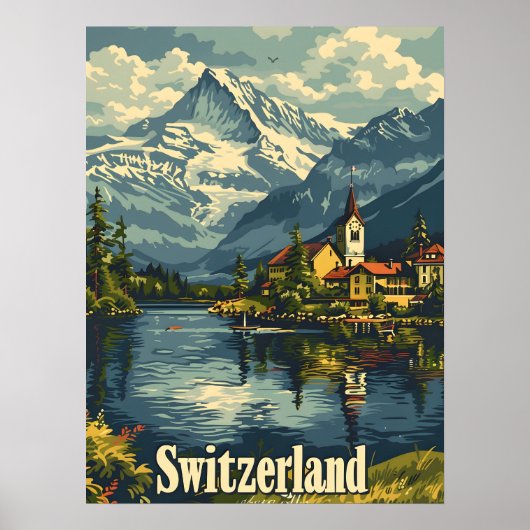 Poster Suisse Tranquillité : Lakeside Village (Devant)