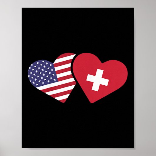 Poster Suisse Usa Drapeau T Coeur de chemise Suisse Améri (Devant)