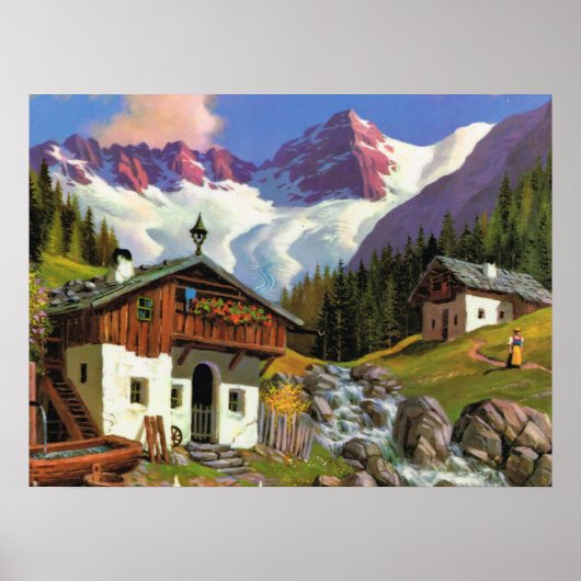 Poster Suisse vintage, Gletscherwelt, village, (Devant)