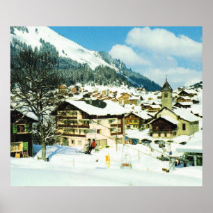 Poster Suisse vintage, station de ski de Morgins