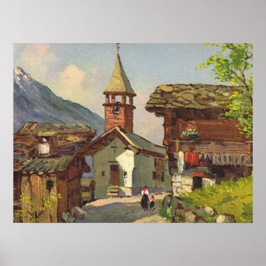 Poster Suisse vintage, un village du Valais (Devant)