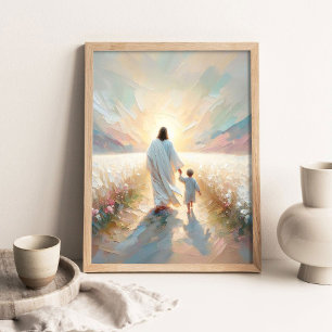 Poster Suivez Sa Lumière, Art Chrétien Moderne, Jésus Mar