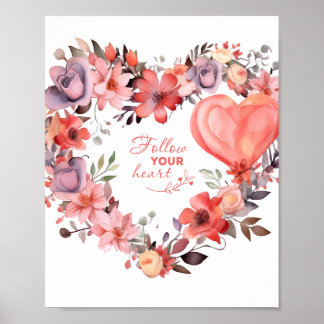 Poster Suivez votre coeur aquarelle art d'une couronne