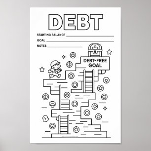 Poster Suivi de niveau de jeu vidéo de dette amusant moti