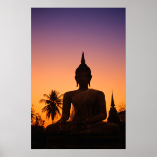 Poster Sukhothai, Wat Mahathat Au coucher du soleil
