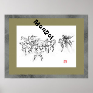 Poster Sumi samouraï de cavalier d'art de cheval japonais