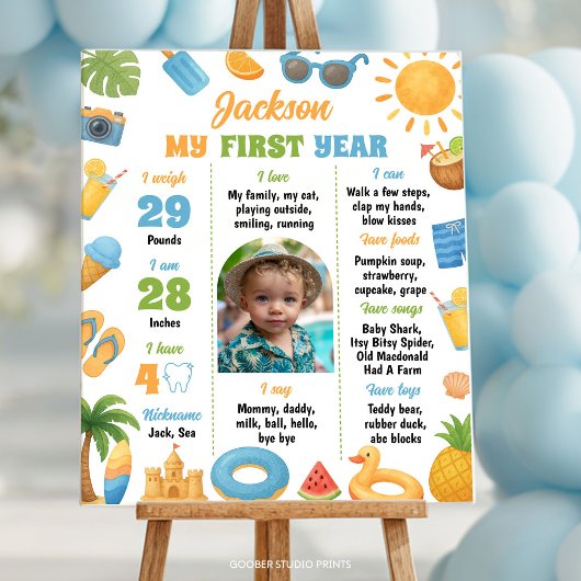 Poster Summer Beach 1st Birthday Party Photo Milestone