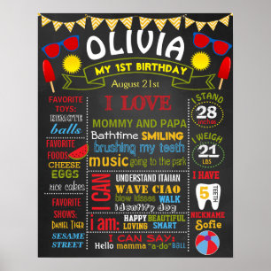 Poster Summer beach fête d'anniversaire chalkboard fille