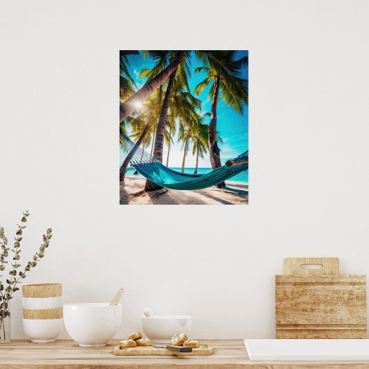 Poster Summer Beach Hammock Ocean Vacation Palm Trees (Cuisine)