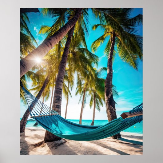 Poster Summer Beach Hammock Ocean Vacation Palm Trees (Devant)