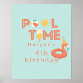 Poster summer flamingo popsicle kids birthday pool party (Devant)