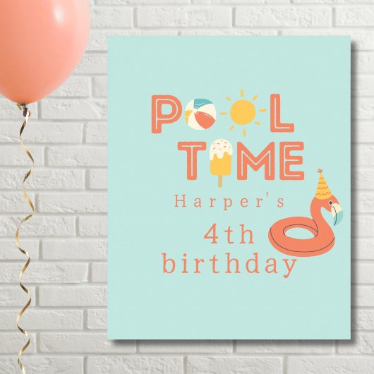 Poster summer flamingo popsicle kids birthday pool party