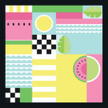 Poster Summer fruit design, colorful mosaic pop art<br><div class="desc">Cute summer design,  watermelon,  kiwi fruit,  sea waves,  colorful mosaic,  pink,  yellow,  green,  blue,  pop art pattern</div>