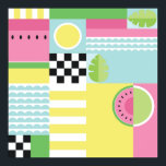 Poster Summer fruit design, colorful mosaic pop art<br><div class="desc">Cute summer design,  watermelon,  kiwi fruit,  sea waves,  colorful mosaic,  pink,  yellow,  green,  blue,  pop art pattern</div>