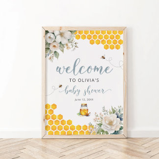 Poster Summer Honey Bee Baby shower Bienvenue