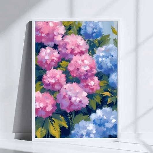 Poster Summer Hydrangeas | Pink & Blue Coastal Flowers
