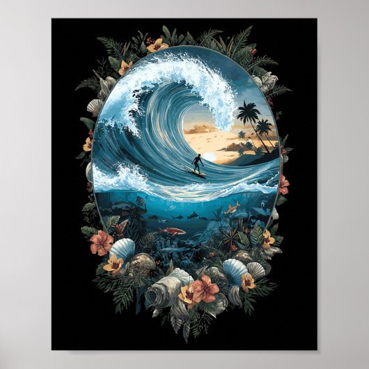 Poster Summer Ocean Wave Surfing Tropical Beach Reef  (Devant)