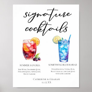 Poster Summer Sangria Blue Beach Signature Cocktails Menu