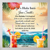 Poster Summer Tropical Luau Beach Party 21e anniversaire (Devant)