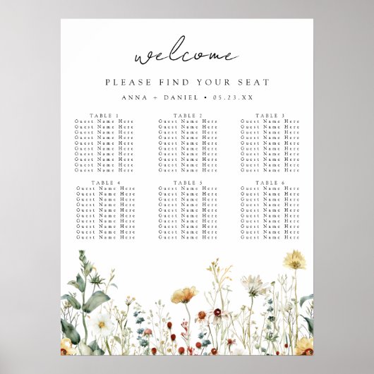 Poster Summer Wildflower Field Wedding Seating Chart (Devant)