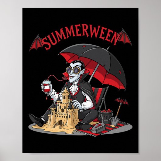 Poster Summerween Plage Vampire Dracula Sandcastle Gothiq (Devant)