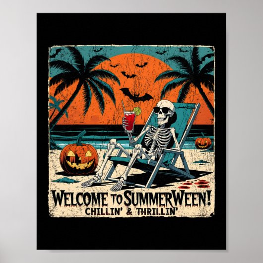 Poster Summerween Skeleton Beach Halloween Art tropical 1 (Devant)