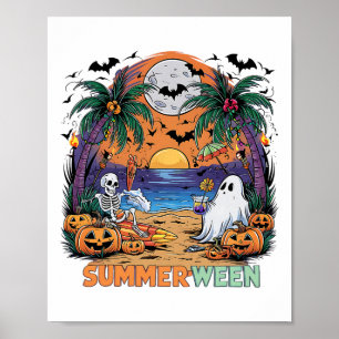 Poster Summerween Skeleton Beach Party Halloween Vibes