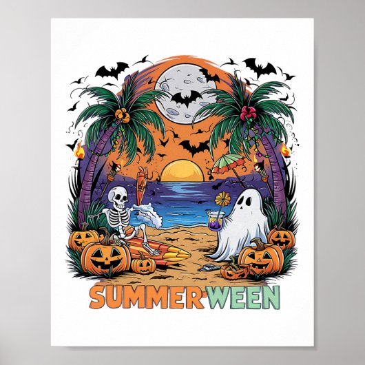 Poster Summerween Skeleton Beach Party Halloween Vibes (Devant)