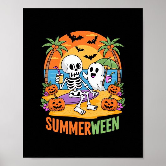 Poster Summerween Skeleton Ghost Beach Halloween Fu (Devant)