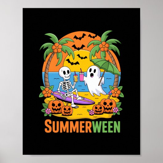 Poster Summerween Skeleton Ghost Beach Halloween Fu (Devant)