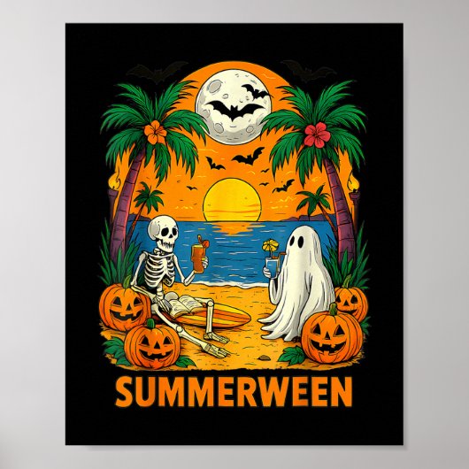 Poster Summerween Skeleton Ghost Beach Party Halloween Vi (Devant)