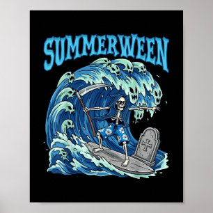Poster Summerween Skeleton Surf Grim Reaper Plage Éffraya