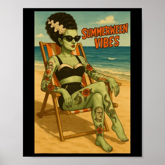 Poster Summerween Vibes Retro Beach Style gothique Tee (Devant)