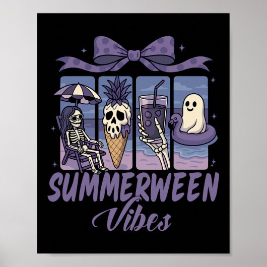 Poster Summerween Vibes Skeleton Ghost Beach Party Hallow (Devant)