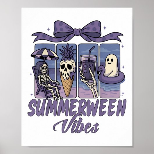 Poster Summerween Vibes Skeleton Ghost Beach Party Hallow (Devant)