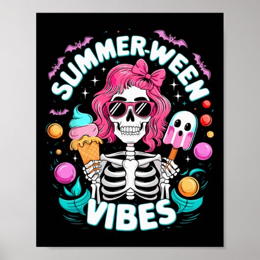 Poster Summerween Vibes Skeleton Vacances Éffrayantes Hal (Devant)