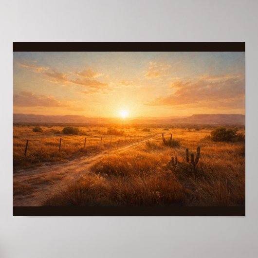 Poster Sun flare over empty prairie (Devant)