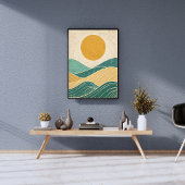 Poster Sun Over Rolling Hills & Waves