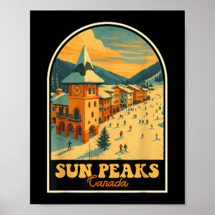 Poster Sun Peaks Canada Design Vintage Village de ski rét