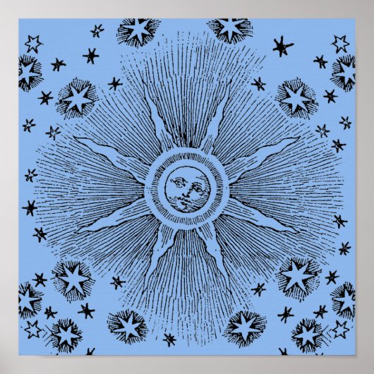 Poster Sun Stars Antique Nuit Ciel Médiéval Zodiac (Devant)