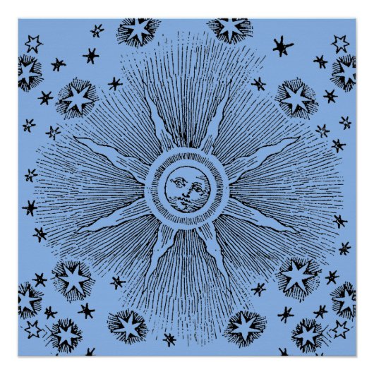 Poster Sun Stars Antique Nuit Ciel Médiéval Zodiac (Devant)