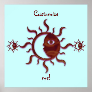 Poster Sun tribal rouge personnalisable et lune