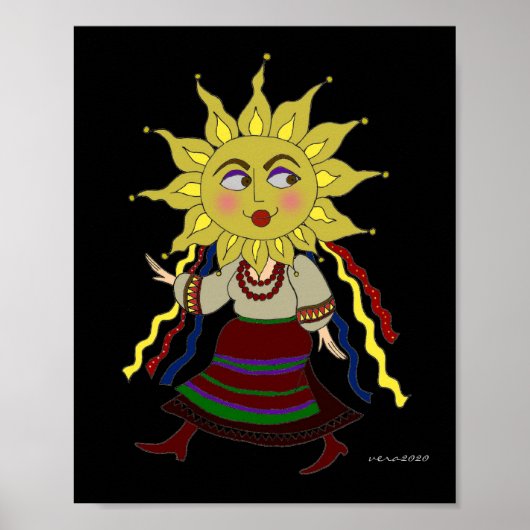 Poster Sun Woman Ukrainian Folk Art (Devant)